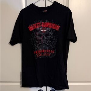 Harley-Davidson Black Tee with Red Skull Design